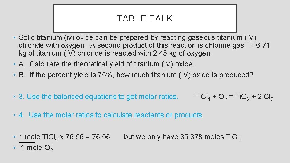 TABLE TALK • Solid titanium (iv) oxide can be prepared by reacting gaseous titanium