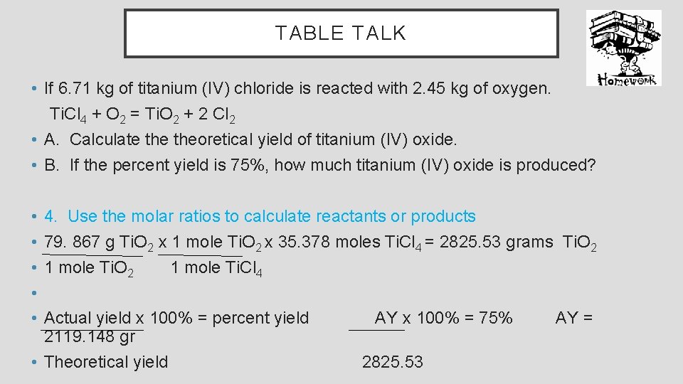 TABLE TALK • If 6. 71 kg of titanium (IV) chloride is reacted with