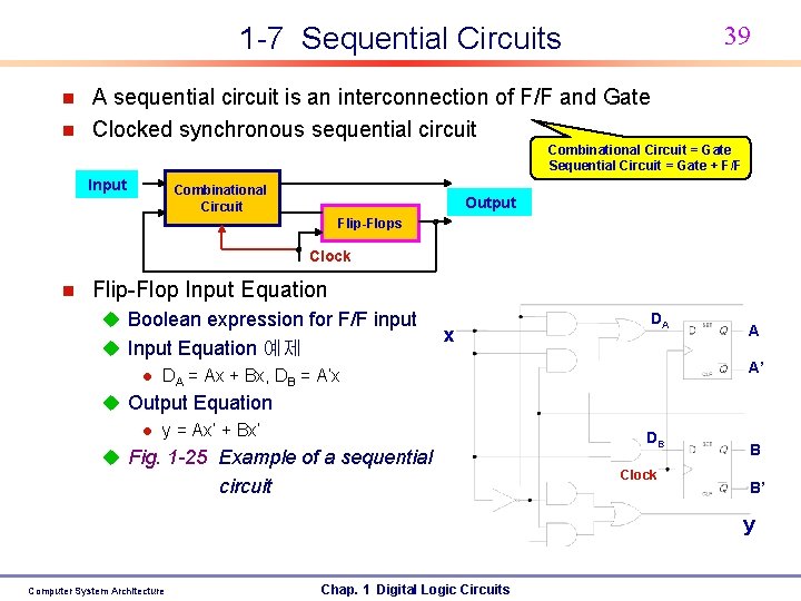 39 1 -7 Sequential Circuits n n A sequential circuit is an interconnection of