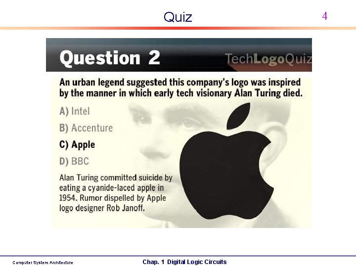 Quiz Computer System Architecture Chap. 1 Digital Logic Circuits 4 