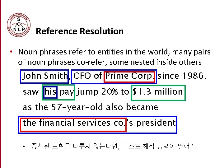 Reference Resolution • Noun phrases refer to entities in the world, many pairs of Reference Resolution • Noun phrases refer to entities in the world, many pairs of