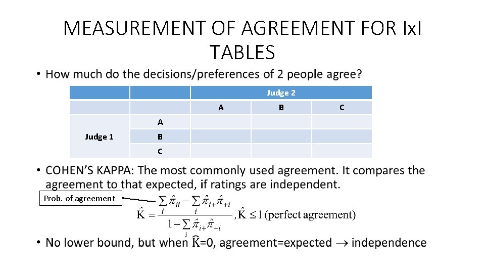 MEASUREMENT OF AGREEMENT FOR Ix. I TABLES • Judge 2 A A Judge 1 MEASUREMENT OF AGREEMENT FOR Ix. I TABLES • Judge 2 A A Judge 1