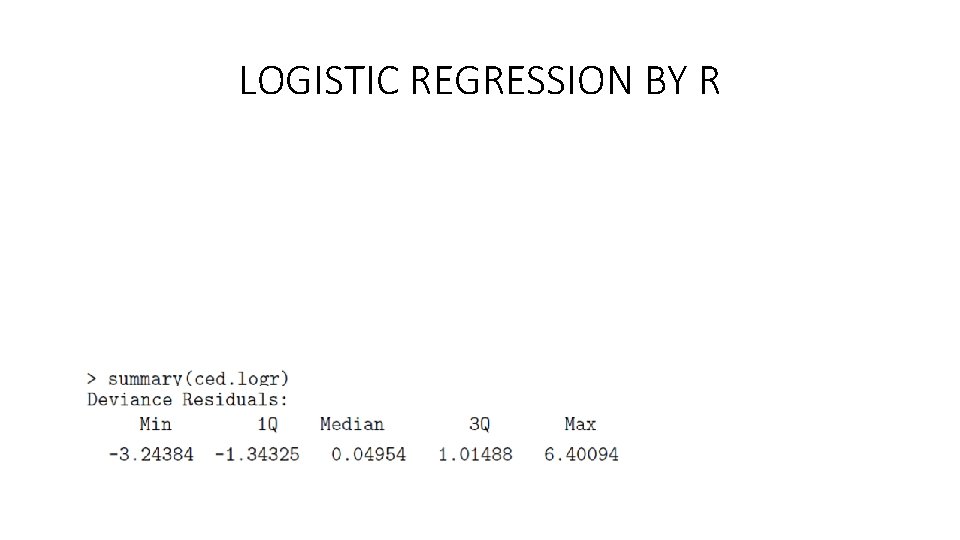 LOGISTIC REGRESSION BY R LOGISTIC REGRESSION BY R