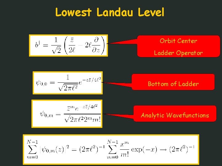 Lowest Landau Level Orbit Center Ladder Operator Bottom of Ladder Analytic Wavefunctions 