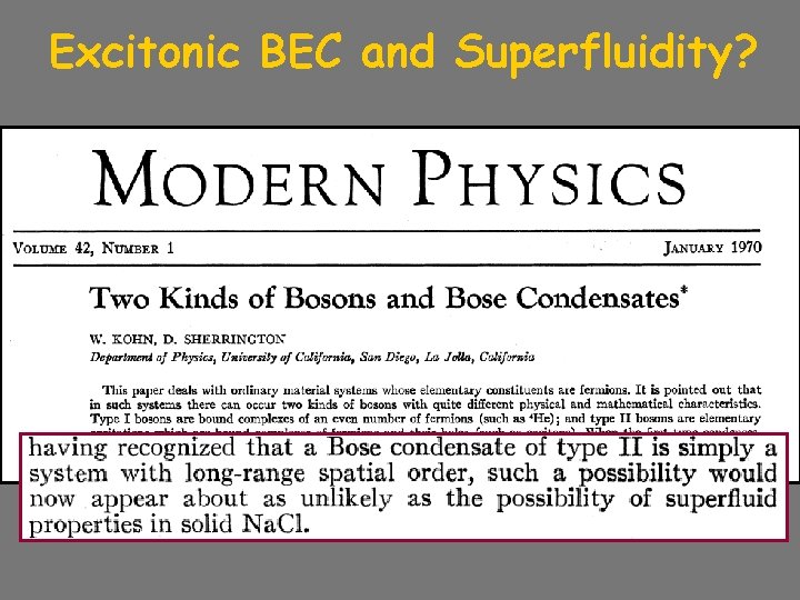 Excitonic BEC and Superfluidity? 