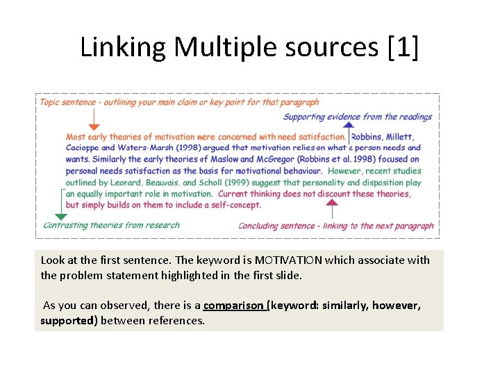 Linking Multiple sources [1] Look at the first sentence. The keyword is MOTIVATION which