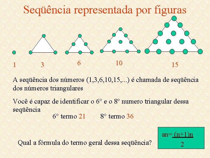 Seqüência representada por figuras 1 3 6 10 15 A seqüência dos números (1, Seqüência representada por figuras 1 3 6 10 15 A seqüência dos números (1,