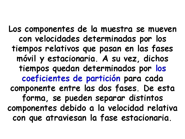 Los componentes de la muestra se mueven con velocidades determinadas por los tiempos relativos