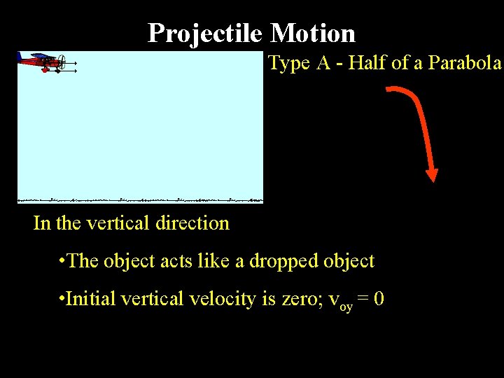 Projectile Motion Type A - Half of a Parabola In the vertical direction •