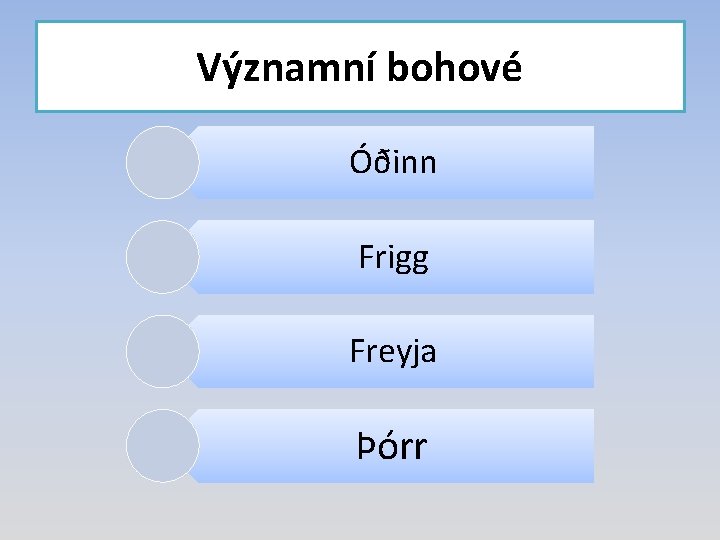 Významní bohové Óðinn Frigg Freyja Þórr 