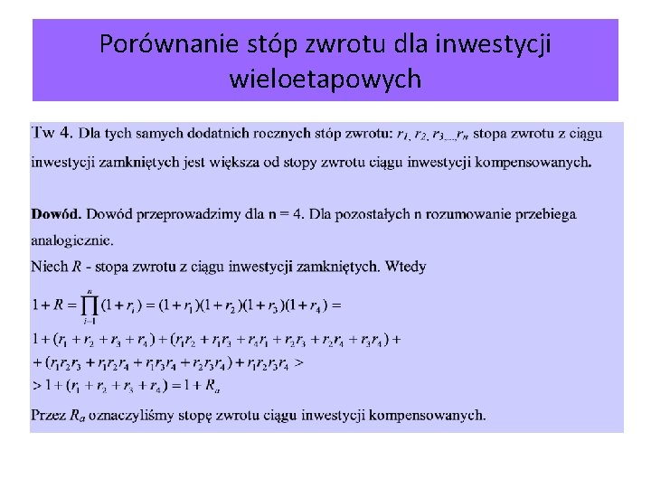 Porównanie stóp zwrotu dla inwestycji wieloetapowych 