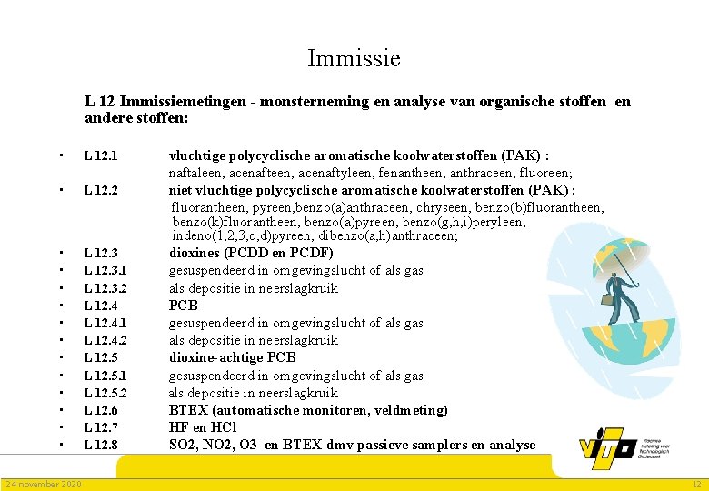 Immissie L 12 Immissiemetingen - monsterneming en analyse van organische stoffen en andere stoffen: