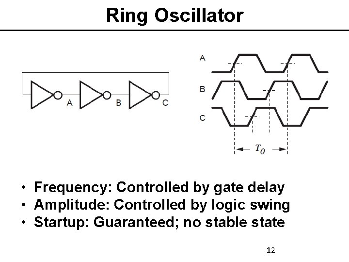 Ring Oscillator • Frequency: Controlled by gate delay • Amplitude: Controlled by logic swing