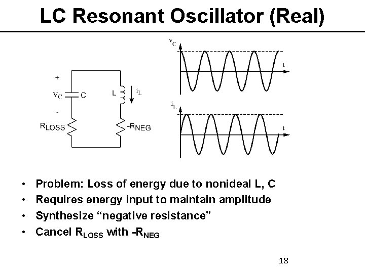 LC Resonant Oscillator (Real) • • Problem: Loss of energy due to nonideal L,