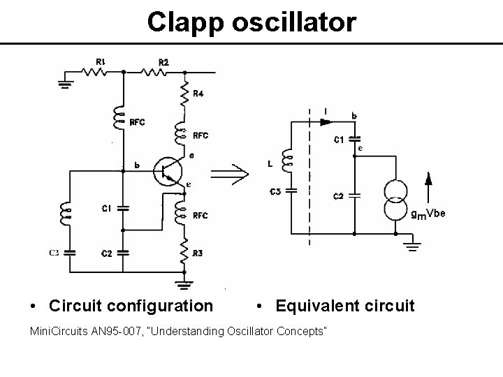 Clapp oscillator • Circuit configuration • Equivalent circuit Mini. Circuits AN 95 -007, “Understanding