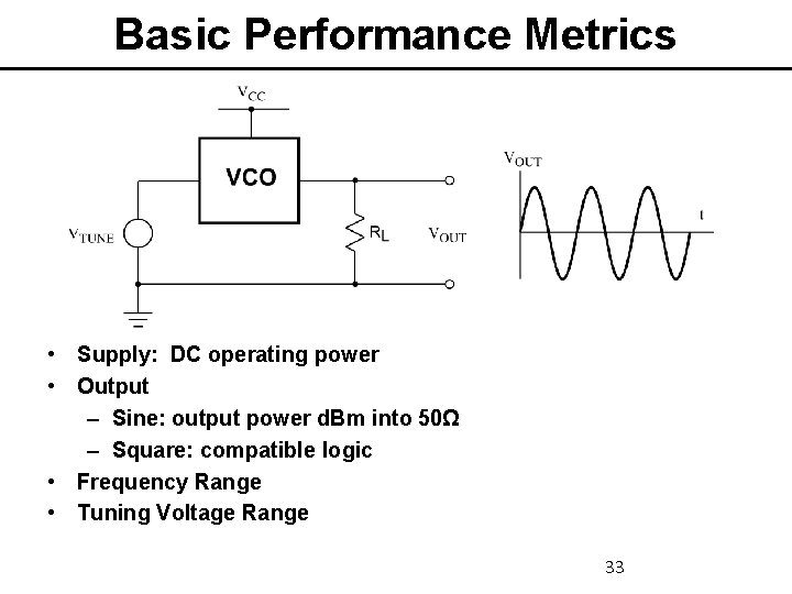 Basic Performance Metrics • Supply: DC operating power • Output – Sine: output power