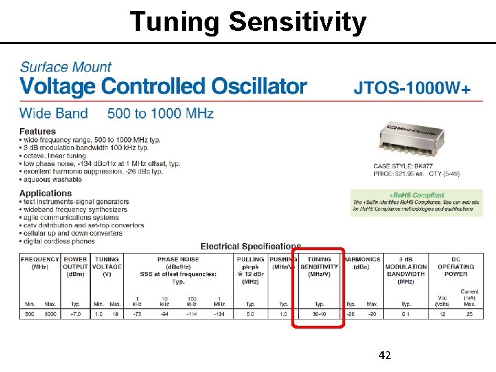 Tuning Sensitivity • from data sheet showing specs 42 