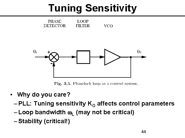 Tuning Sensitivity • Why do you care? – PLL: Tuning sensitivity KO affects control