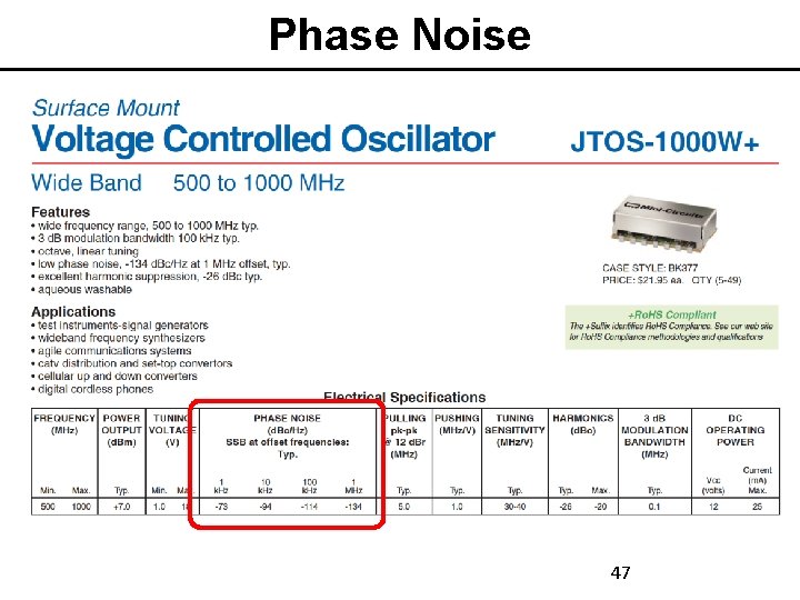 Phase Noise • from data sheet showing specs 47 