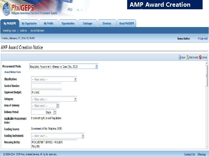 AMP Award Creation Notice 