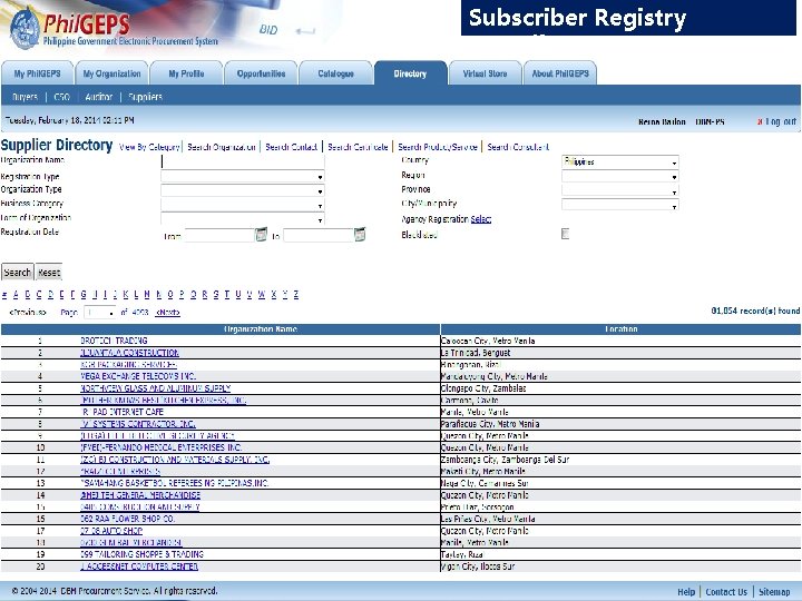 Subscriber Registry (supplier) 