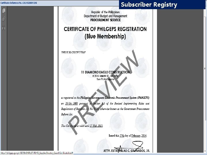 Subscriber Registry (supplier) 