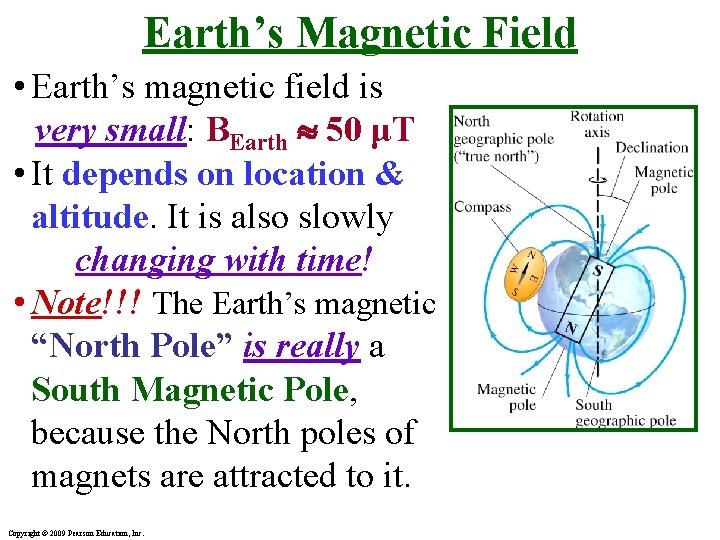 Earth’s Magnetic Field • Earth’s magnetic field is very small: BEarth 50 μT •