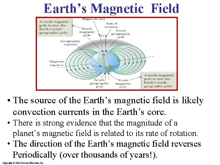 Earth’s Magnetic Field • The source of the Earth’s magnetic field is likely convection