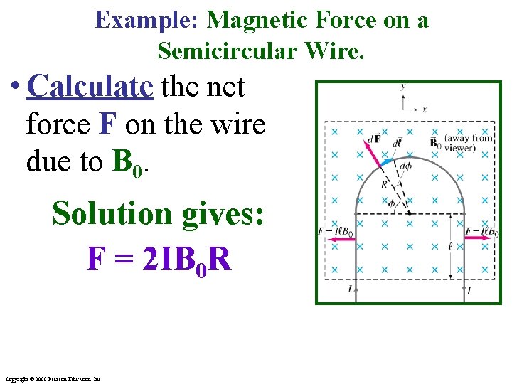 Example: Magnetic Force on a Semicircular Wire. • Calculate the net force F on