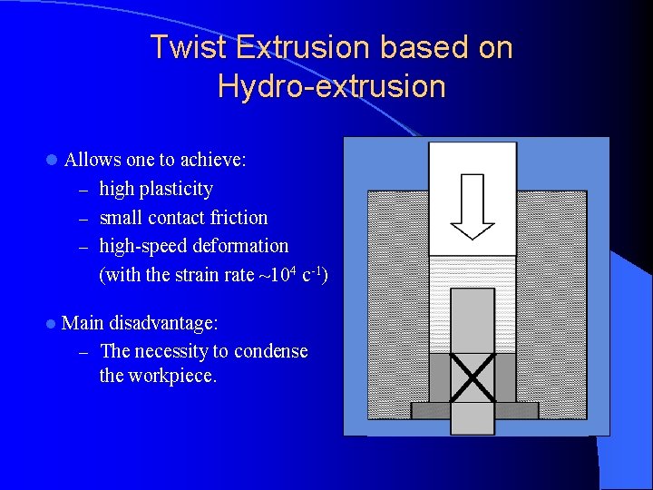 Twist Extrusion based on Hydro-extrusion l Allows one to achieve: – high plasticity –