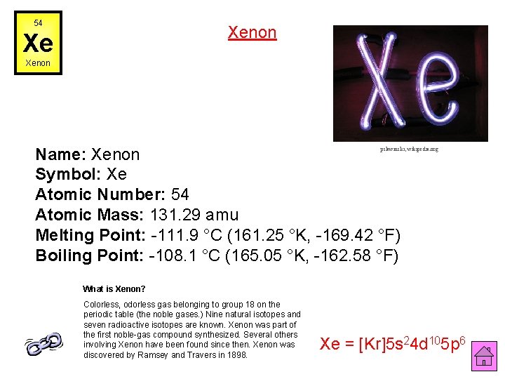 54 Xenon Xe Xenon Name: Xenon Symbol: Xe Atomic Number: 54 Atomic Mass: 131.