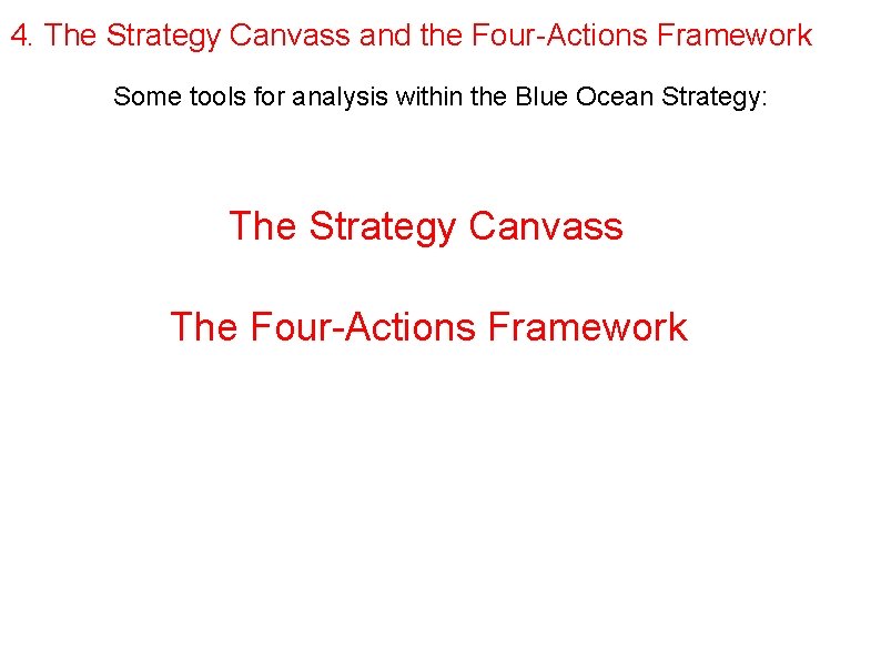 4. The Strategy Canvass and the Four-Actions Framework Some tools for analysis within the