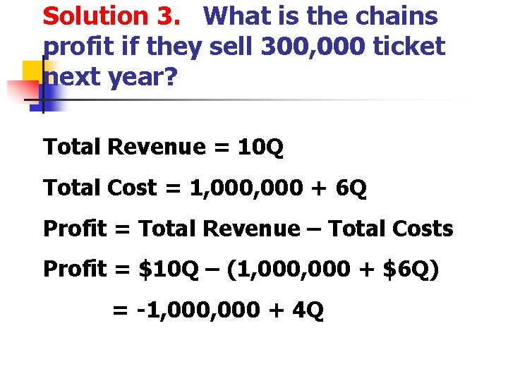 Solution 3. What is the chains profit if they sell 300, 000 ticket next