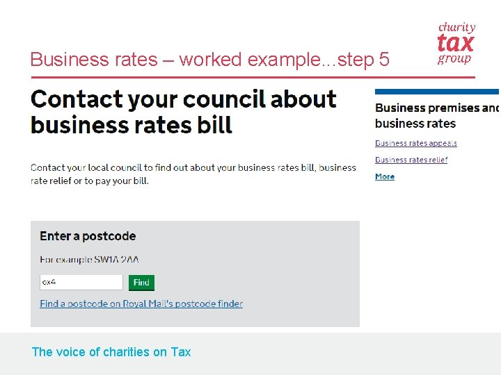 Business rates – worked example. . . step 5 The voice of charities on