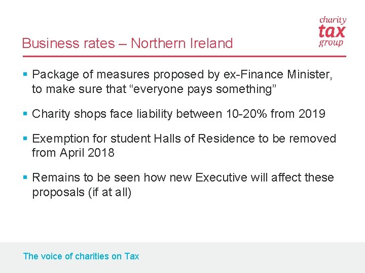 Business rates – Northern Ireland § Package of measures proposed by ex-Finance Minister, to