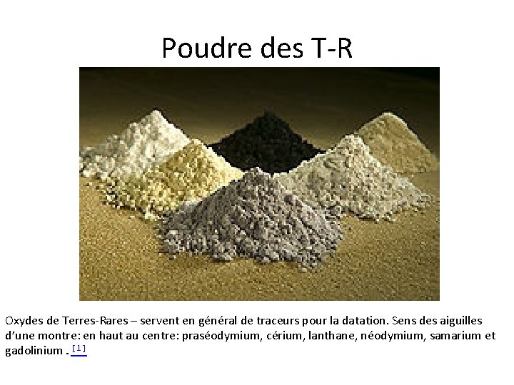 Poudre des T-R Oxydes de Terres-Rares – servent en général de traceurs pour la