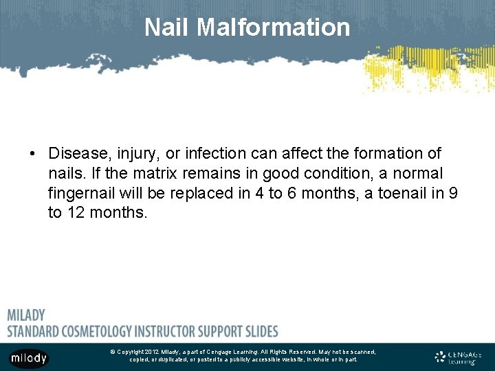 Nail Malformation • Disease, injury, or infection can affect the formation of nails. If Nail Malformation • Disease, injury, or infection can affect the formation of nails. If
