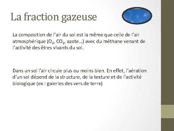 La fraction gazeuse La composition de l’air du sol est la même que celle