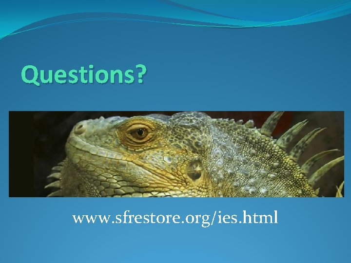 Questions? www. sfrestore. org/ies. html 