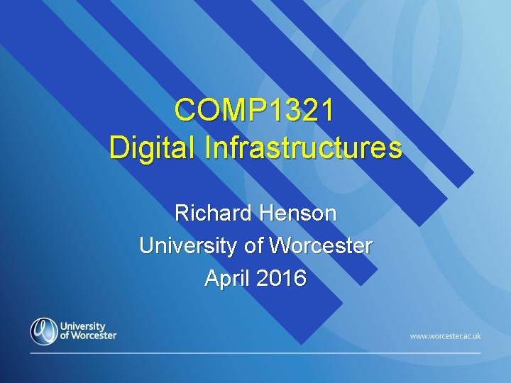 COMP 1321 Digital Infrastructures Richard Henson University of Worcester April 2016 