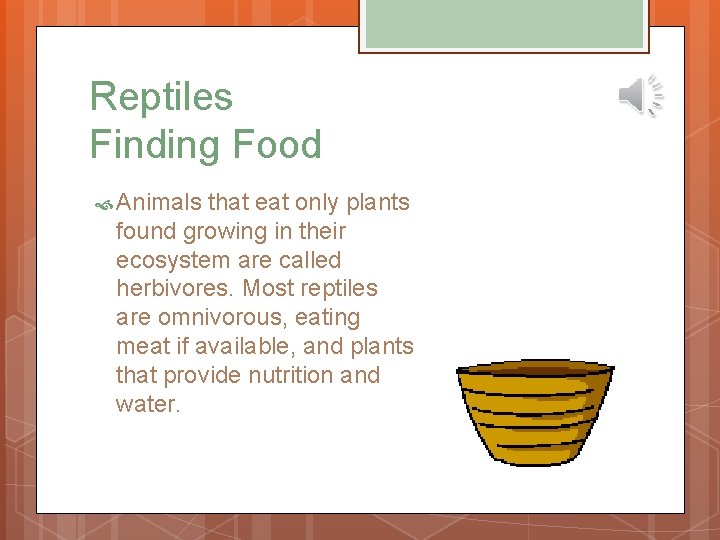 Reptiles Finding Food Animals that eat only plants found growing in their ecosystem are