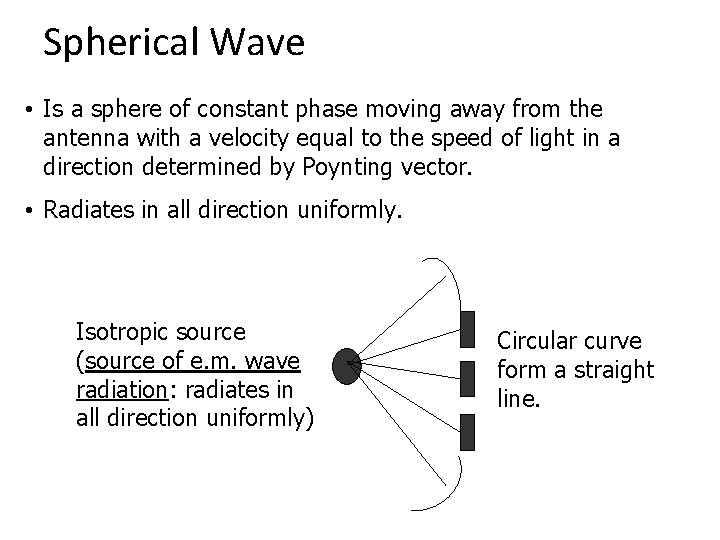Spherical Wave • Is a sphere of constant phase moving away from the antenna