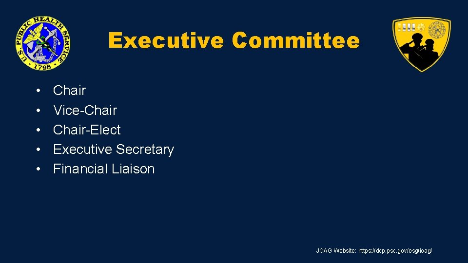 Executive Committee • • • Chair Vice-Chair-Elect Executive Secretary Financial Liaison JOAG Website: https: Executive Committee • • • Chair Vice-Chair-Elect Executive Secretary Financial Liaison JOAG Website: https: