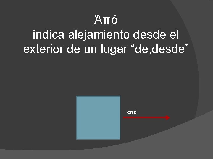 Ἀπό indica alejamiento desde el exterior de un lugar “de, desde” ἀπό 