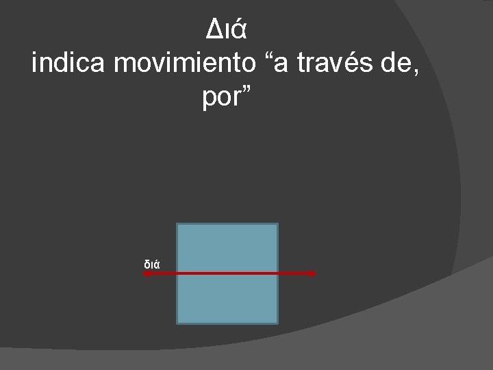 Διά indica movimiento “a través de, por” διά 