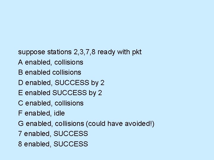 suppose stations 2, 3, 7, 8 ready with pkt A enabled, collisions B enabled