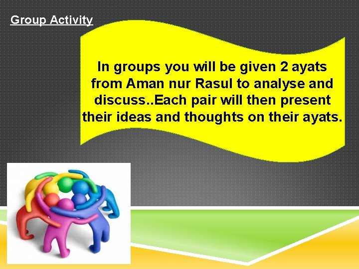 Group Activity In groups you will be given 2 ayats from Aman nur Rasul