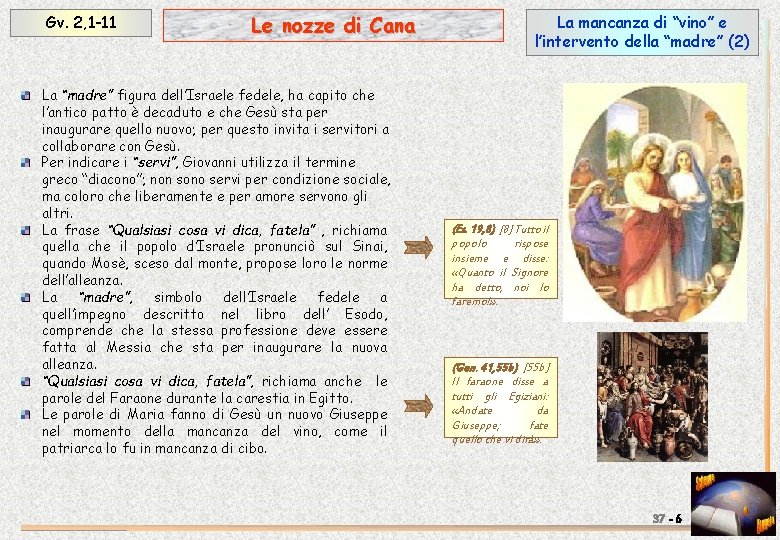 Gv. 2, 1 -11 Le nozze di Cana La “madre” figura dell’Israele fedele, ha