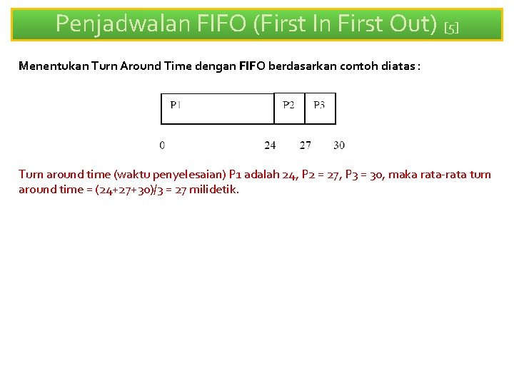 Penjadwalan FIFO (First In First Out) [5] Menentukan Turn Around Time dengan FIFO berdasarkan