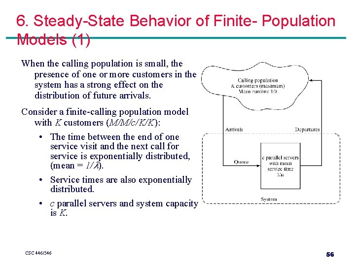 6. Steady-State Behavior of Finite- Population Models (1) When the calling population is small, 6. Steady-State Behavior of Finite- Population Models (1) When the calling population is small,
